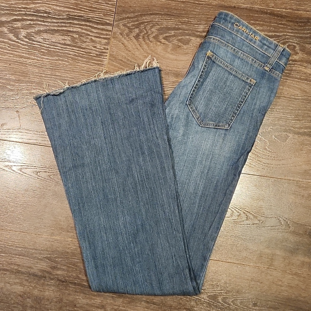 ❤️ CARMAR WIDE LEG FLARE JEANS, RAW HEM, 8 (29) - Picture 9 of 9
